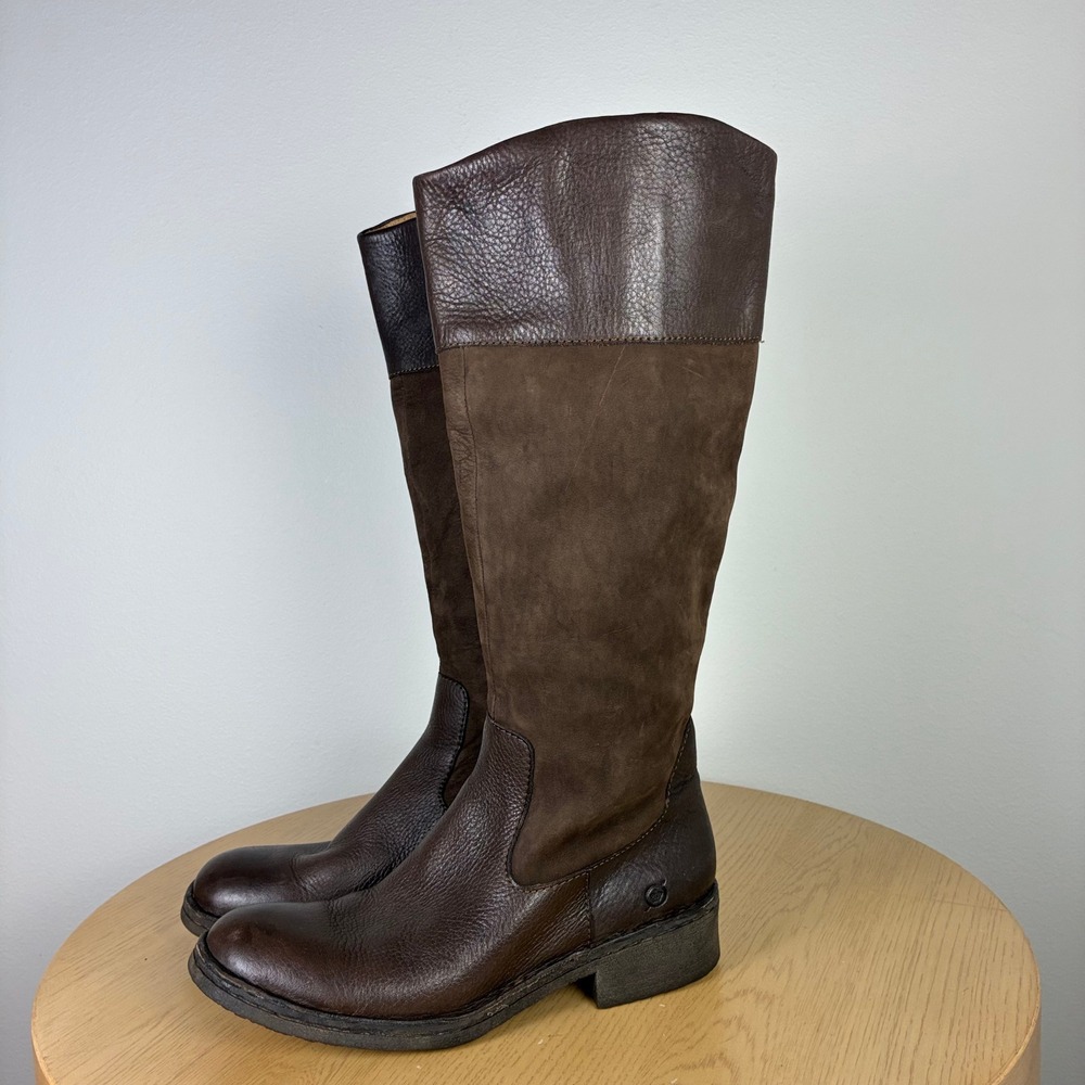 Born Leather Suede Tall Riding Boots Women's 8.5 Fall Comfort Fisherman Granola
